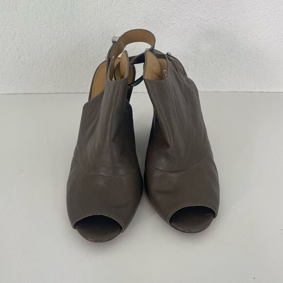 Coach Grey Leather High Heel Wedge Peep Toe Sandals - Picture 6 of 9